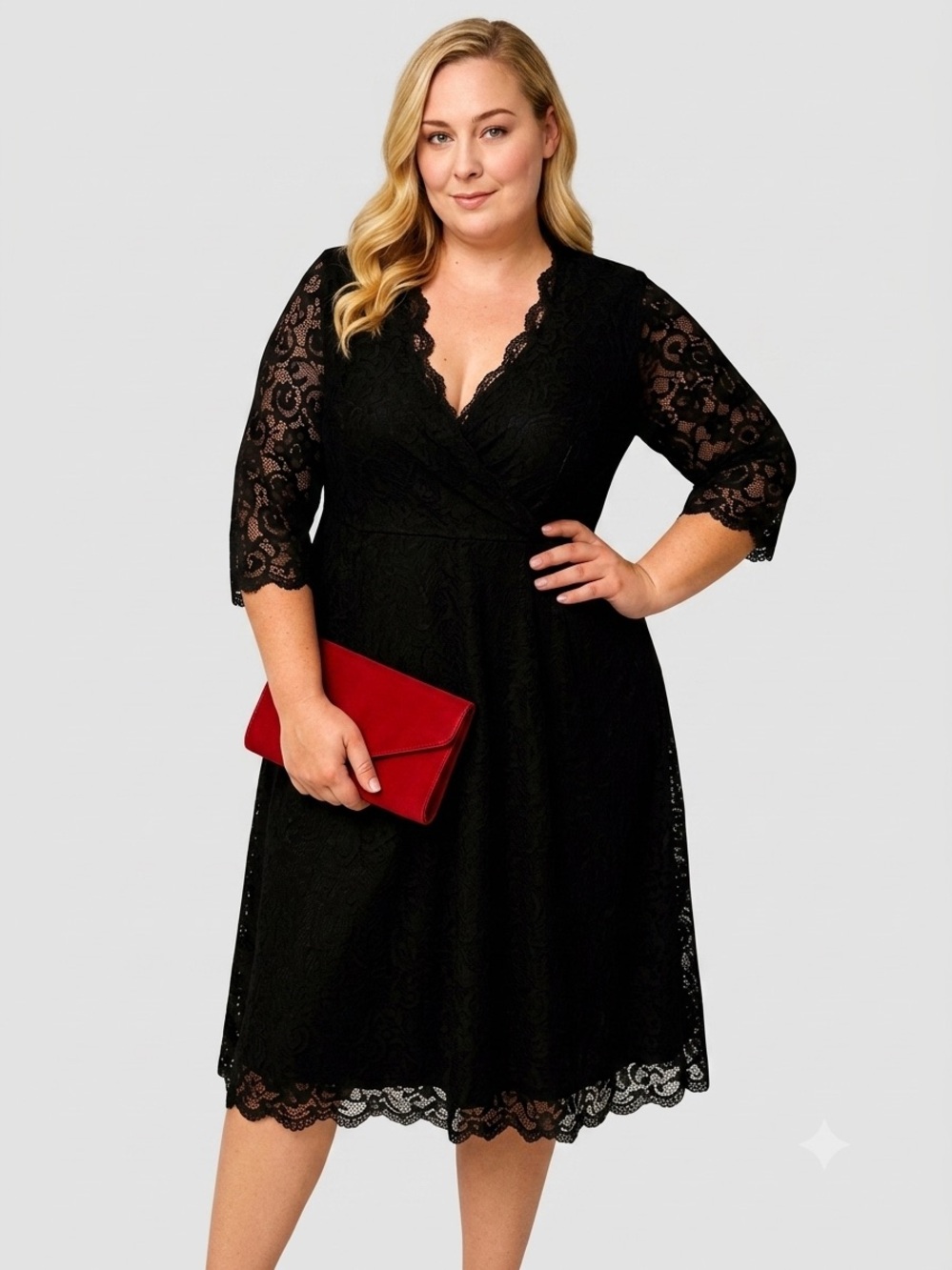 DILANNI Black Stretch Lace Midi Maxi Dress Plus Size 5X